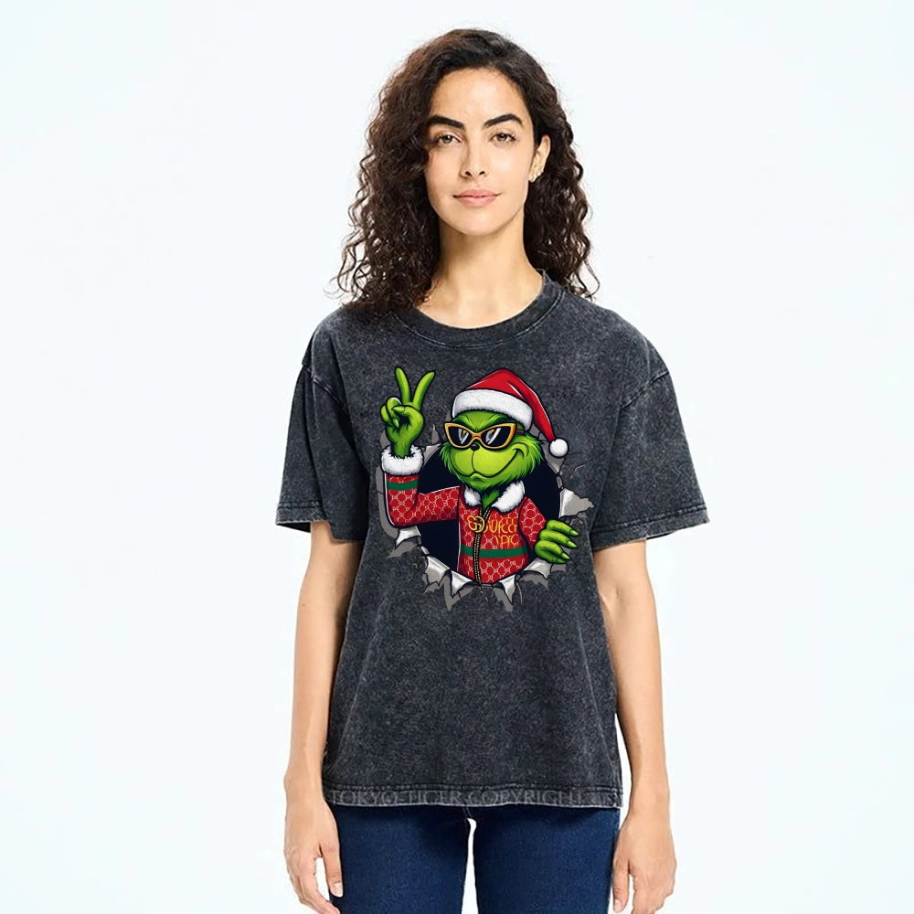 Unisex Christmas Monster Printed Washed Tee