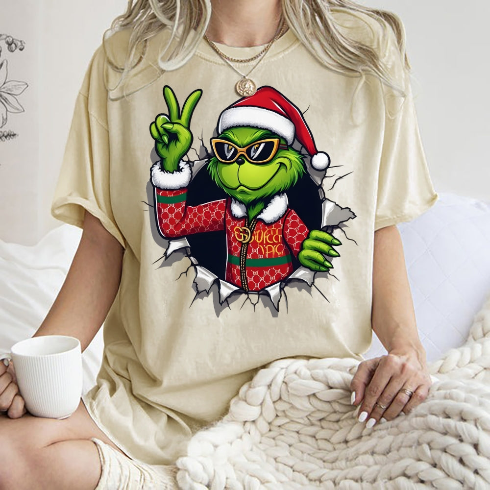 Unisex Christmas Monster Printed Washed Tee