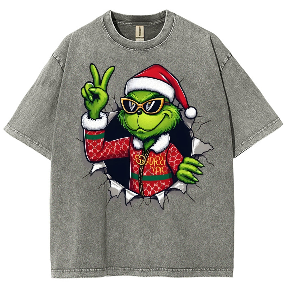 Unisex Christmas Monster Printed Washed Tee