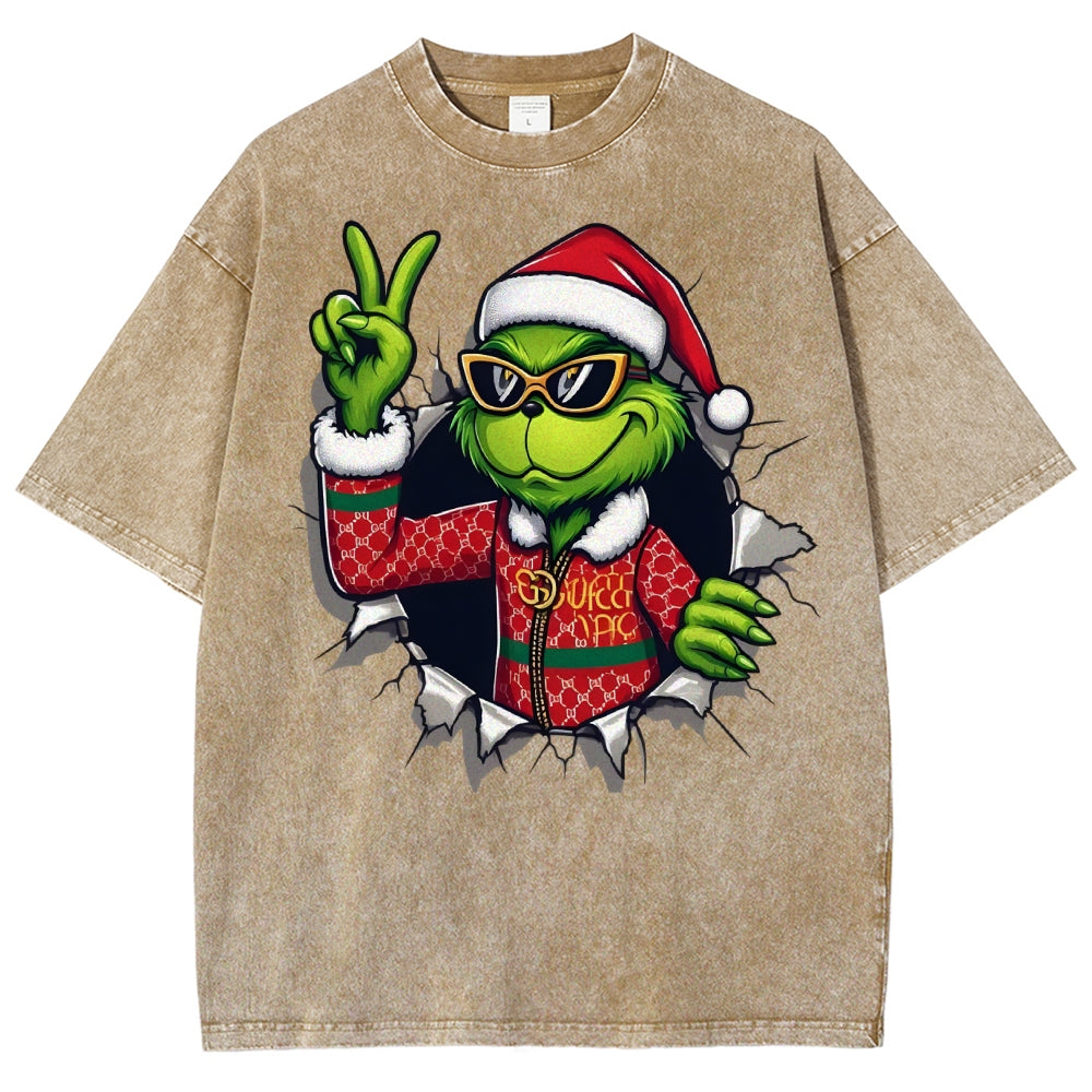 Unisex Christmas Monster Printed Washed Tee