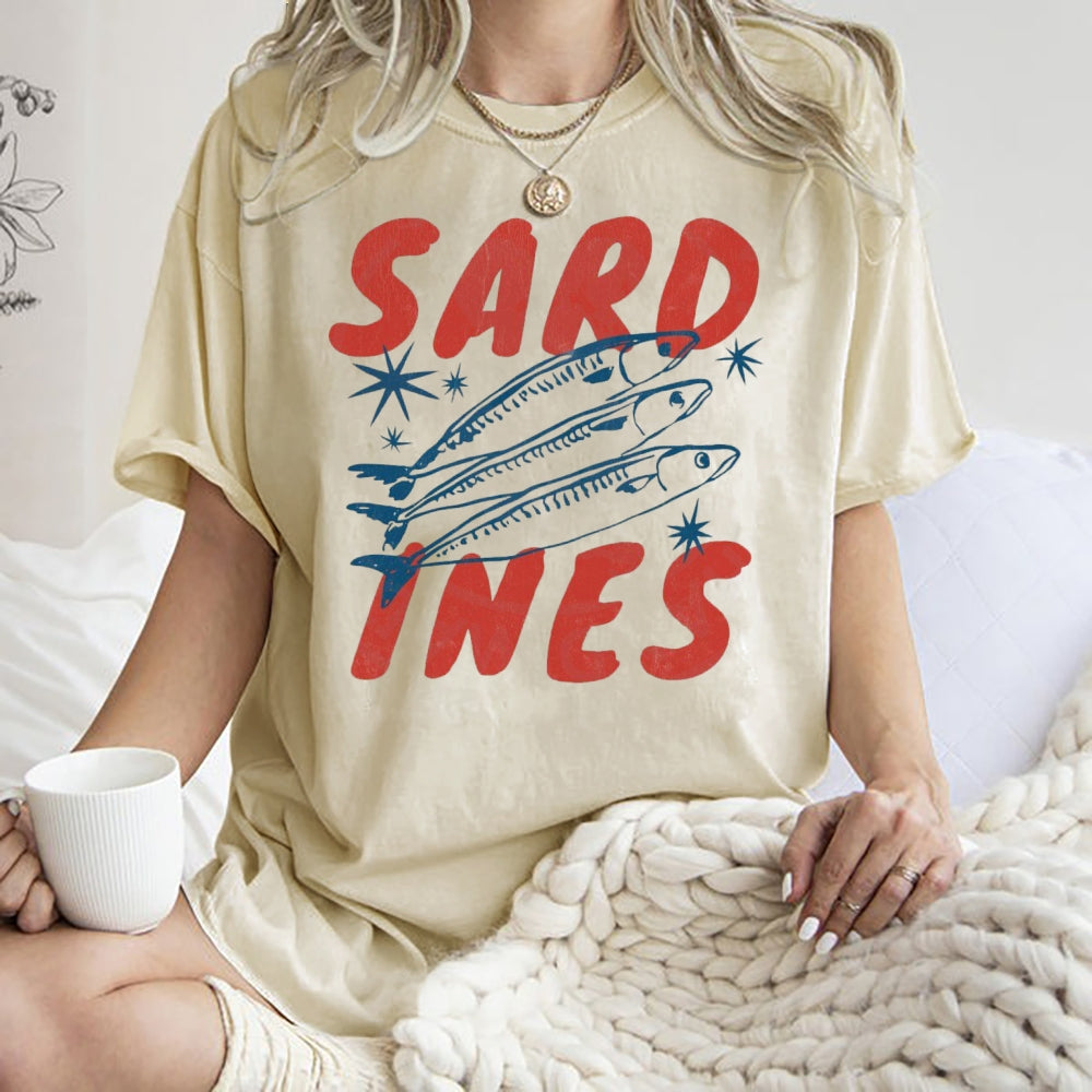 Unisex Sardines Printed Washed Tee