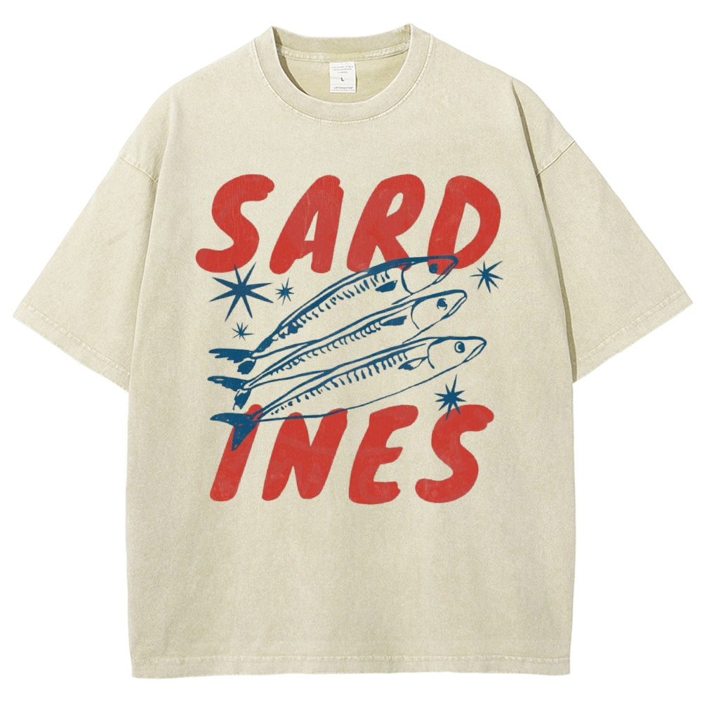 Unisex Sardines Printed Washed Tee