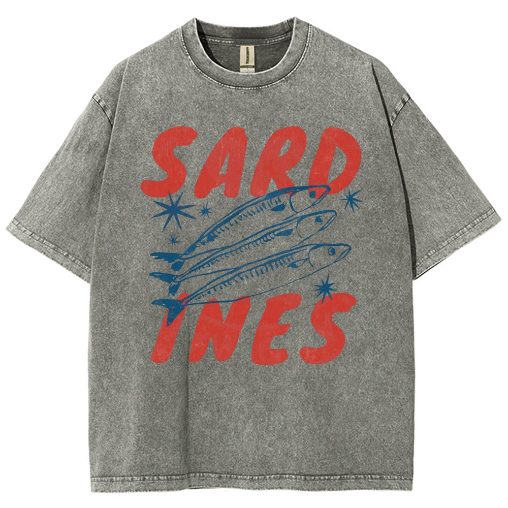 Unisex Sardines Printed Washed Tee