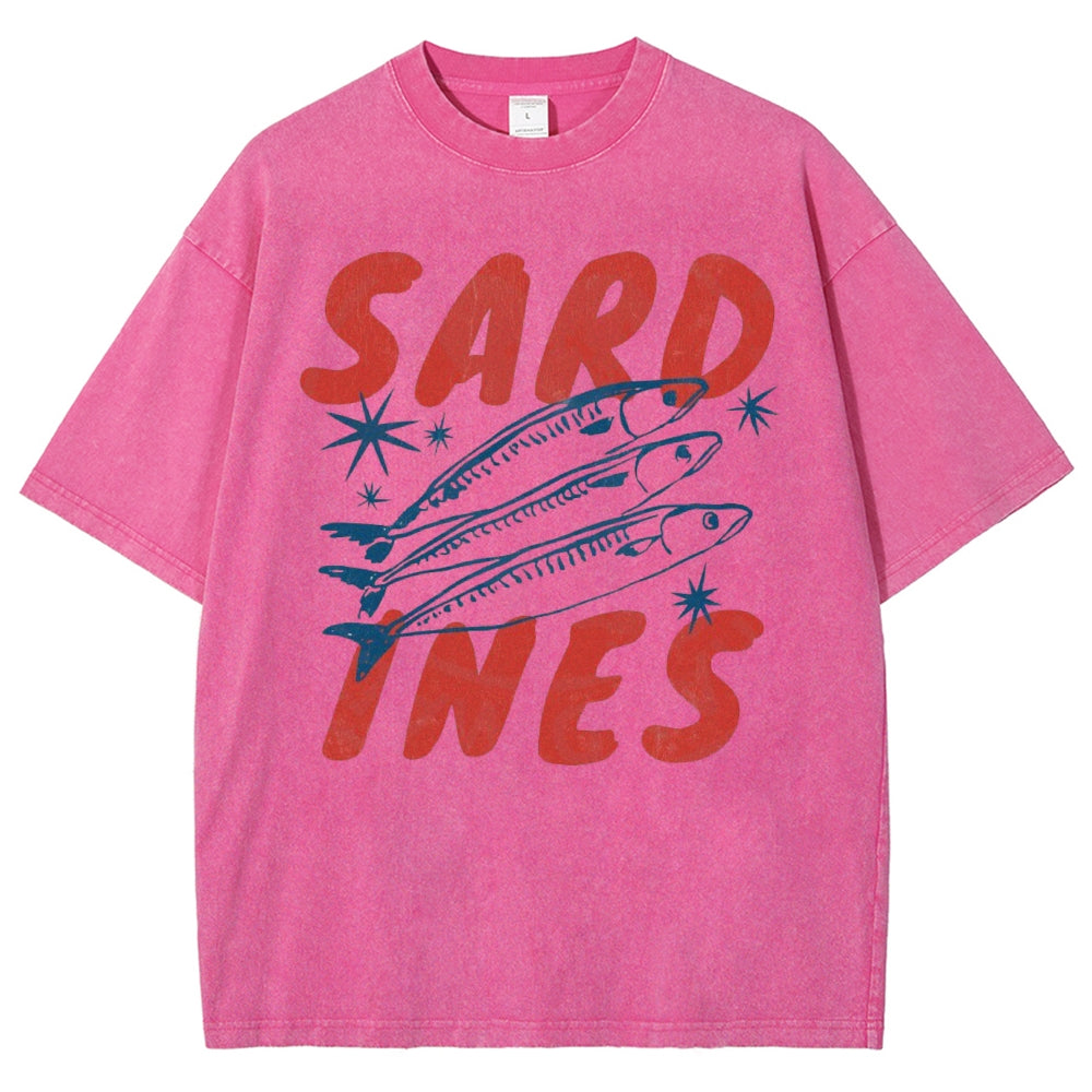 Unisex Sardines Printed Washed Tee