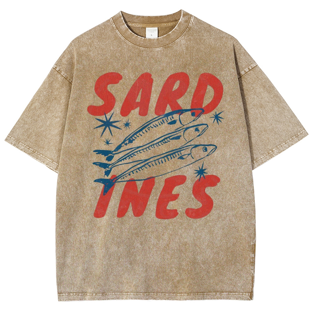 Unisex Sardines Printed Washed Tee