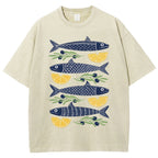 Unisex Lemon Fish Printed Washed Tee
