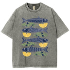Unisex Lemon Fish Printed Washed Tee