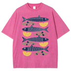 Unisex Lemon Fish Printed Washed Tee