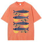 Unisex Lemon Fish Printed Washed Tee