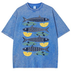Unisex Lemon Fish Printed Washed Tee