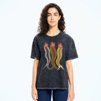 Unisex Colorful Striped Fish Printed Washed Tee