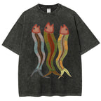 Unisex Colorful Striped Fish Printed Washed Tee