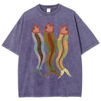 Unisex Colorful Striped Fish Printed Washed Tee