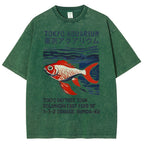 Unisex Japanese Style Fish Printed Washed Tee