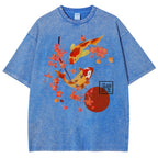 Unisex Vintage Japanese Fish Printed Washed Tee