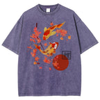 Unisex Vintage Japanese Fish Printed Washed Tee