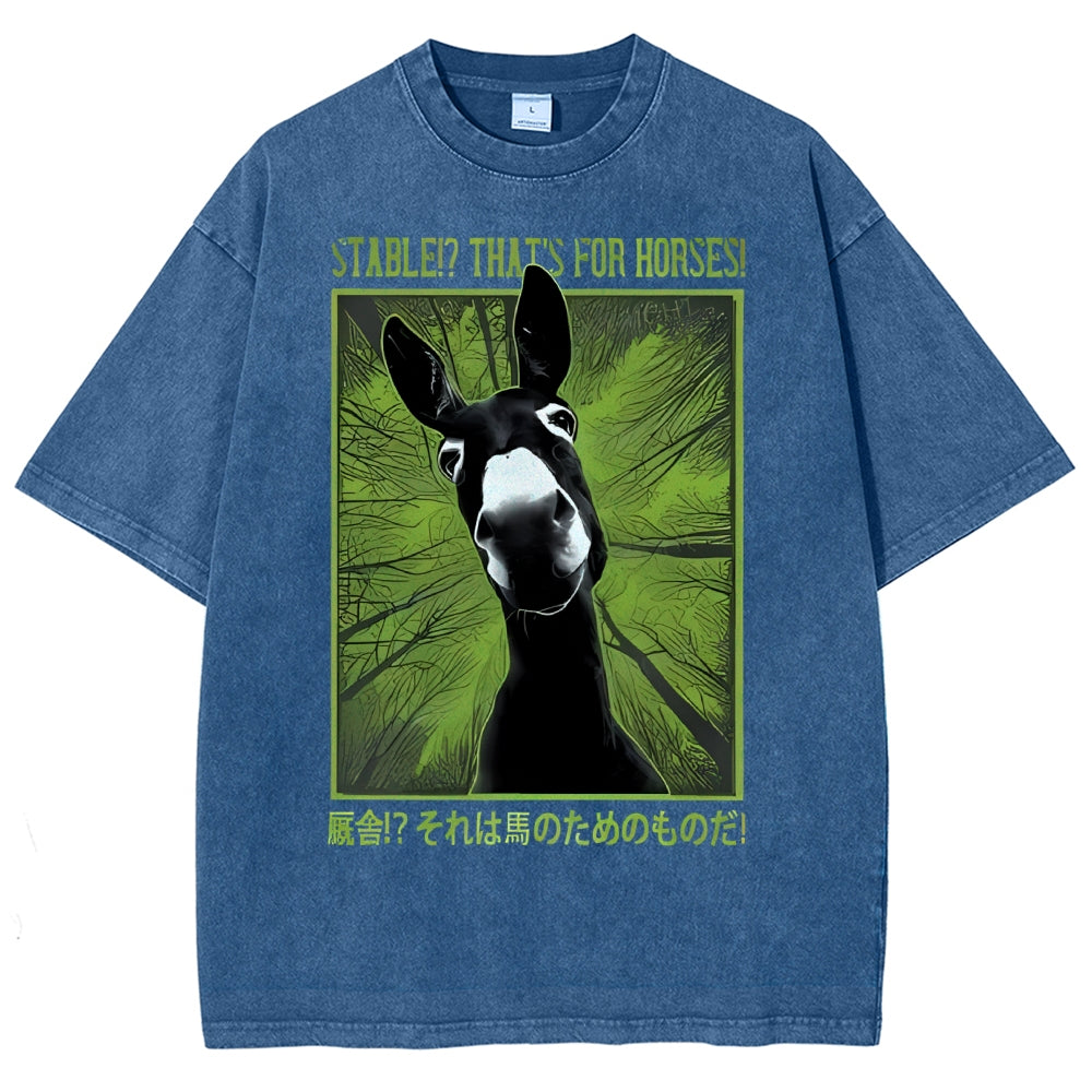 Unisex Donkey Printed Washed Tee