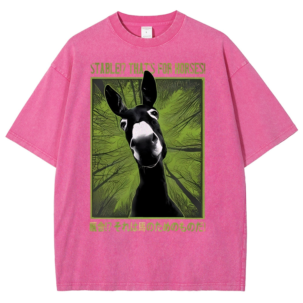 Unisex Donkey Printed Washed Tee