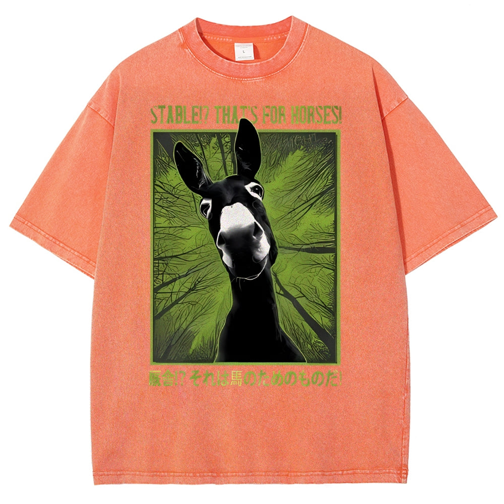 Unisex Donkey Printed Washed Tee