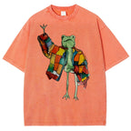 Unisex Cartoon Frog Printed Washed Tee