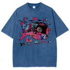 Unisex Abstract Art Fish Printed Washed Tee
