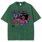 Unisex Abstract Art Fish Printed Washed Tee