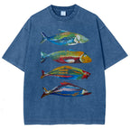 Unisex Colorful Fish Printed Washed Tee