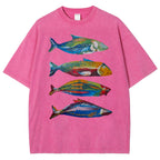 Unisex Colorful Fish Printed Washed Tee