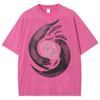 Unisex Vintage Fish Printed Washed Tee