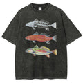 Unisex Fish Printed Washed Tee