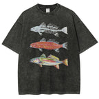 Unisex Fish Printed Washed Tee