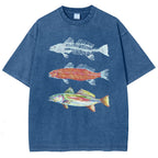 Unisex Fish Printed Washed Tee