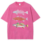 Unisex Fish Printed Washed Tee