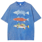 Unisex Fish Printed Washed Tee