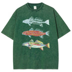Unisex Fish Printed Washed Tee