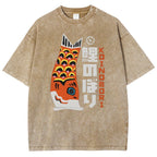 Unisex Japanese Koi Printed Washed Tee