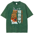 Unisex Japanese Koi Printed Washed Tee