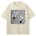 Unisex Waves Koi Printed Washed Tee