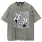 Unisex Waves Koi Printed Washed Tee