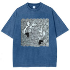 Unisex Waves Koi Printed Washed Tee