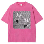 Unisex Waves Koi Printed Washed Tee