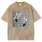 Unisex Waves Koi Printed Washed Tee