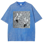 Unisex Waves Koi Printed Washed Tee