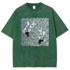 Unisex Waves Koi Printed Washed Tee