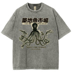 Unisex Octopus Printed Washed Tee
