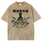 Unisex Octopus Printed Washed Tee
