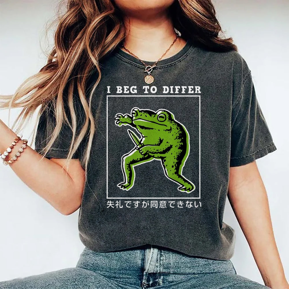 Unisex Japanese Frog Printed Washed Tee