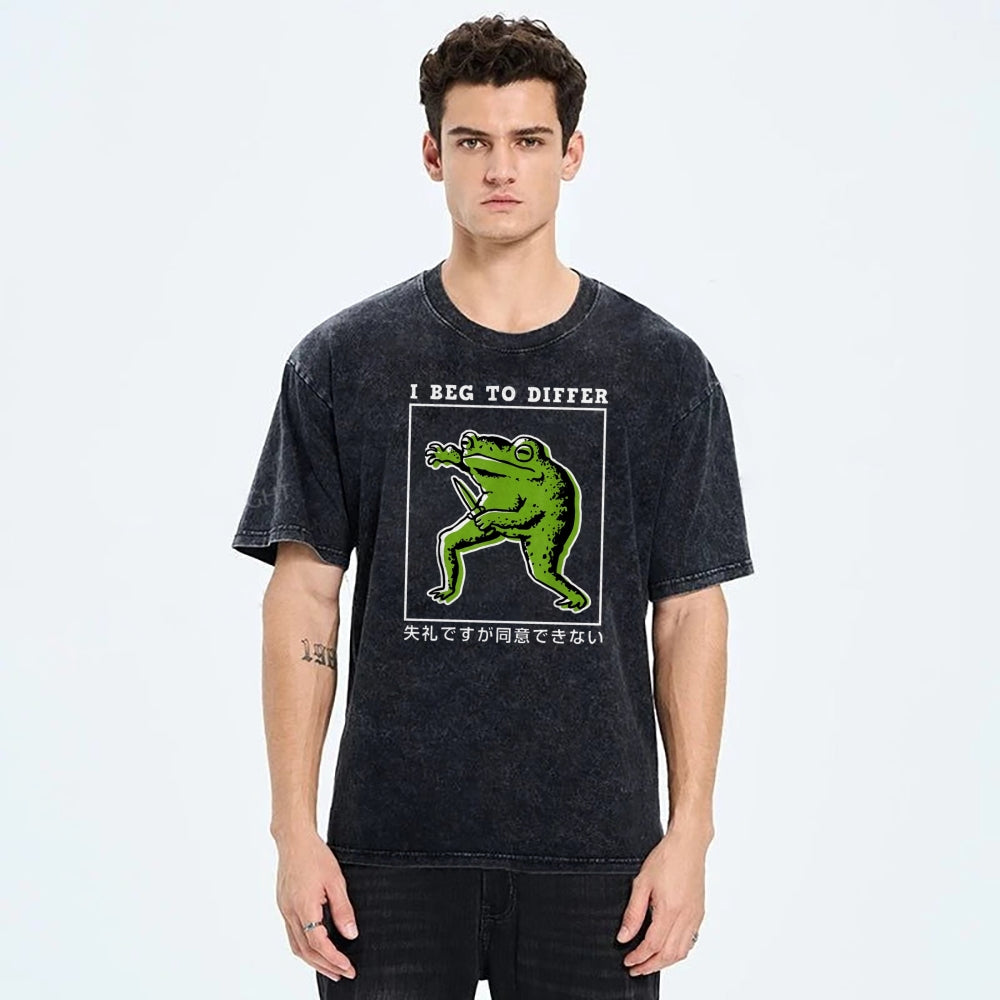 Unisex Japanese Frog Printed Washed Tee