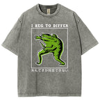 Unisex Japanese Frog Printed Washed Tee