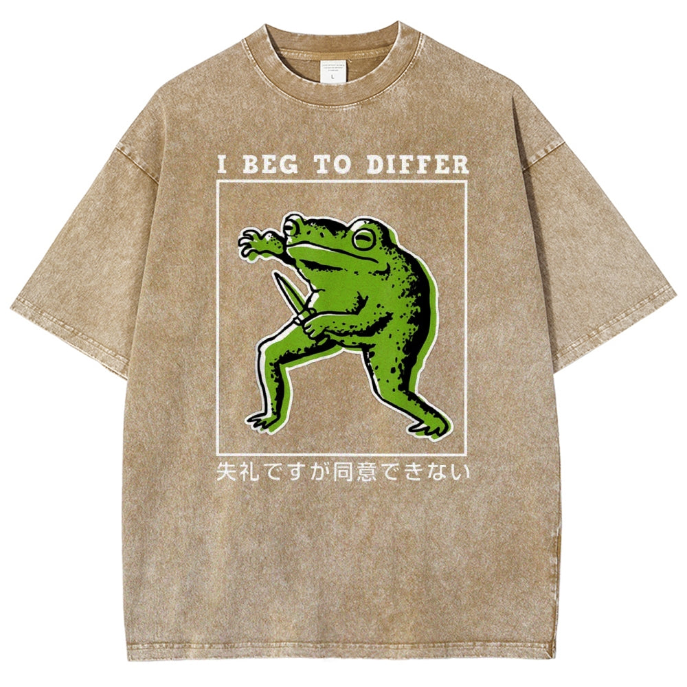 Unisex Japanese Frog Printed Washed Tee